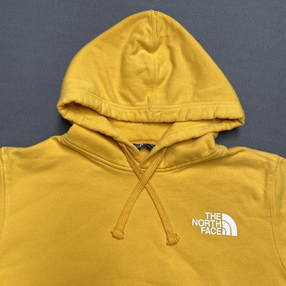 The‎ North Face Hoodie Mens Large Yellow Sierra Nevada Topographic Back Pullover - Picture 3 of 9